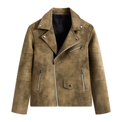 Herren Lederjacke Biker Style Reißverschluss Taschen Schwarz