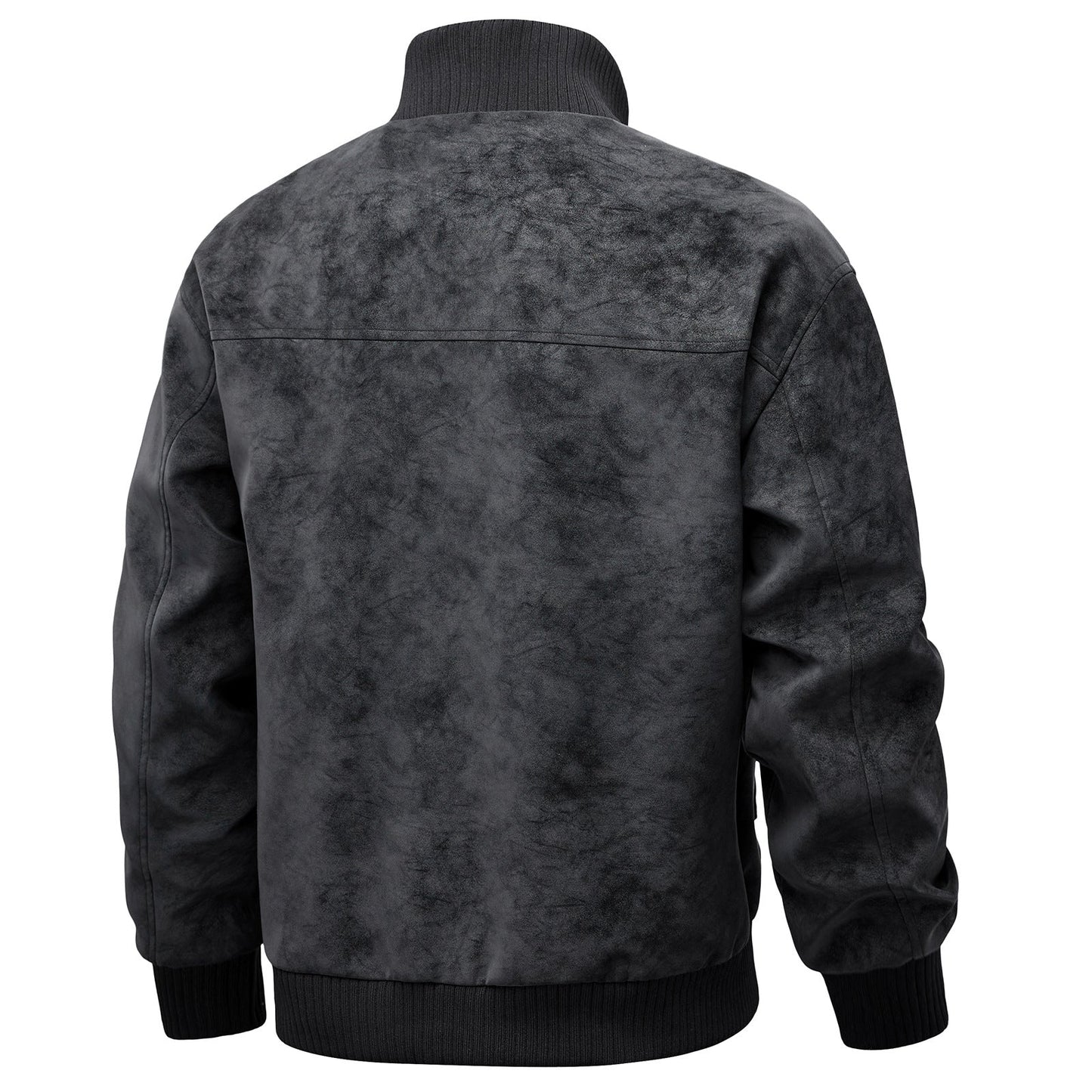 Herren Lederjacke Sportlich Elegant mit Stehkragen und Taschen
