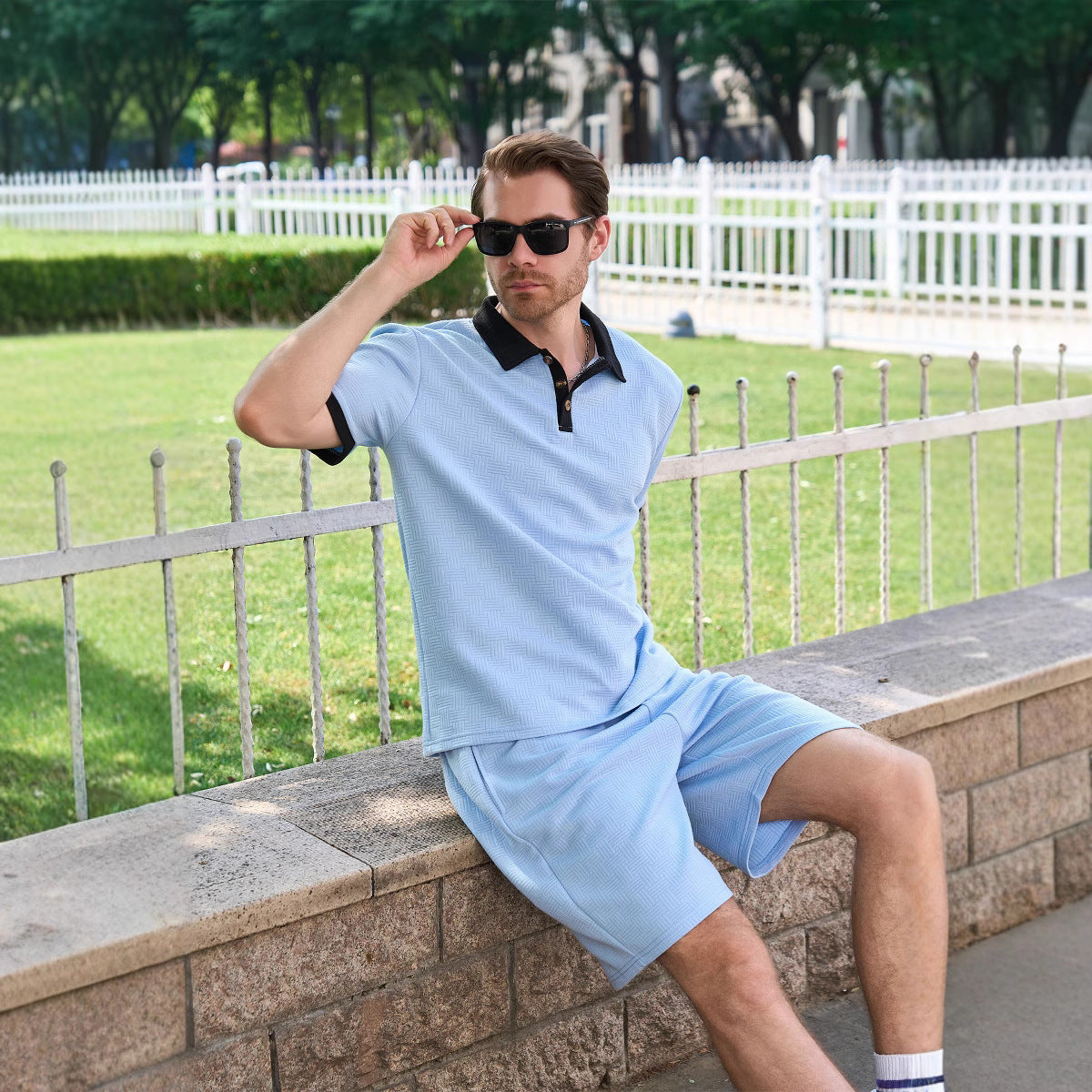 Herren Polo-Shorts-Set atmungsaktiv mit dekorativem Kragen