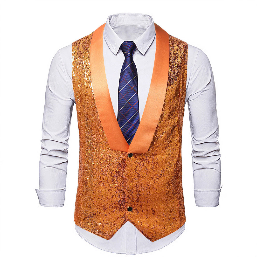 Herren Weste Glitzer Pailletten Schwarz Party