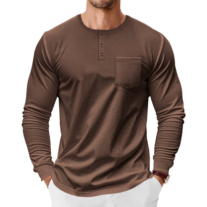 Herren Langarm-Henley-Shirt mit praktischer Brusttasche und modischen Knopfdetails BerlinGlamour.