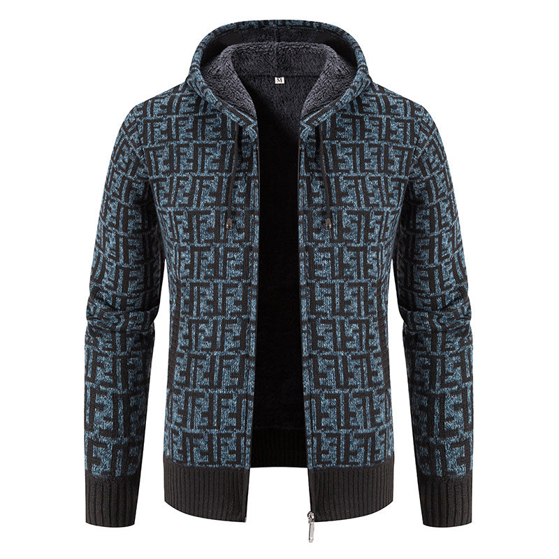 Herren Strickjacke Modern mit Kapuze und Muster