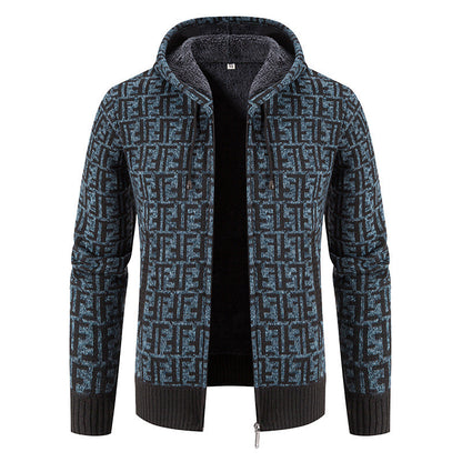 Herren Strickjacke Modern mit Kapuze und Muster