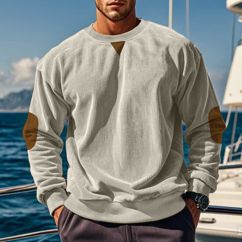 Herren Pullover Grobstrick Rundhals mit Ellbogenflicken