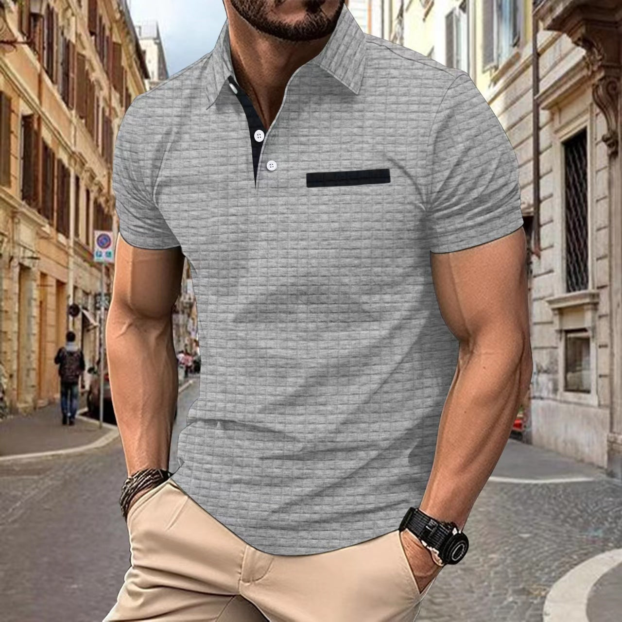Herren Polohemd Kurzarm Modern mit Struktur