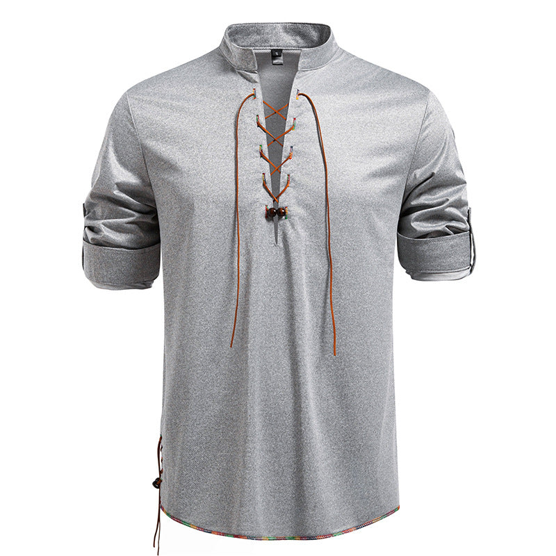 Herren Langarmshirt Stehkragen Modern mit Kordelzug