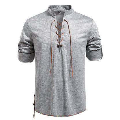 Herren Langarmshirt Stehkragen Modern mit Kordelzug