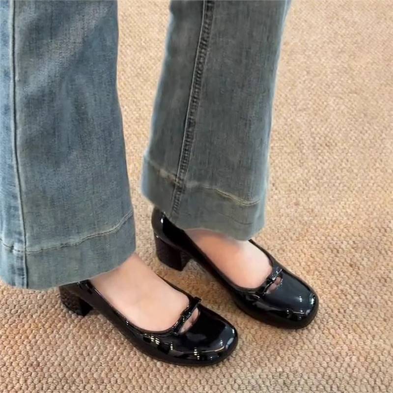 Damen Ballerinas Bequem Blockabsatz Blüten Schnalle - BerlinGlamour