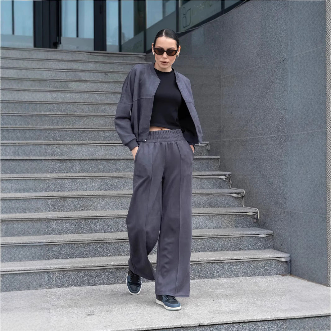 Damen Sportliche Jogginganzug Set mit Elastikbund Schwarz - BerlinGlamour