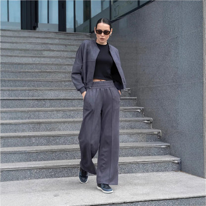 Damen Sportliche Jogginganzug Set mit Elastikbund Schwarz - BerlinGlamour