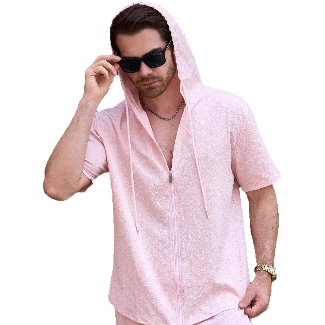 Herren Sport-Hemd Kapuze Reißverschluss Funktionsshirt