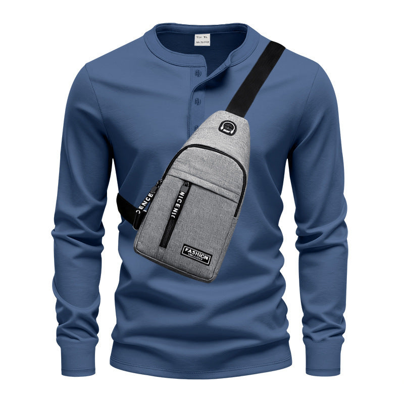 Herren Langarmshirt Modern mit Knopfleiste und Tasche