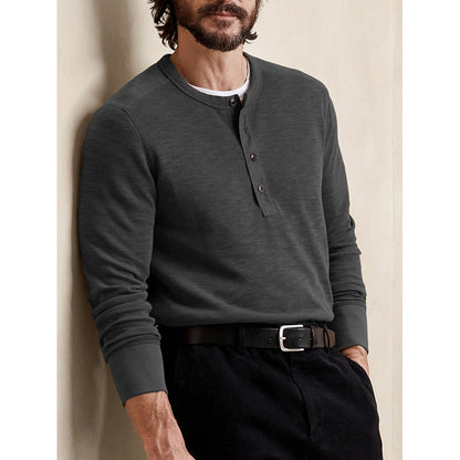 Herren T-Shirt Henley Knopfleiste Weiches Baumwoll-Shirt