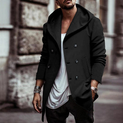 Herren Doppelreiherjacke Modern mit Kapuze und edlen Details
