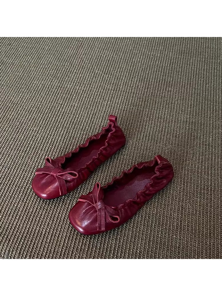 Damen Ballerinas Elastisch Rüschen Schleifen Detail