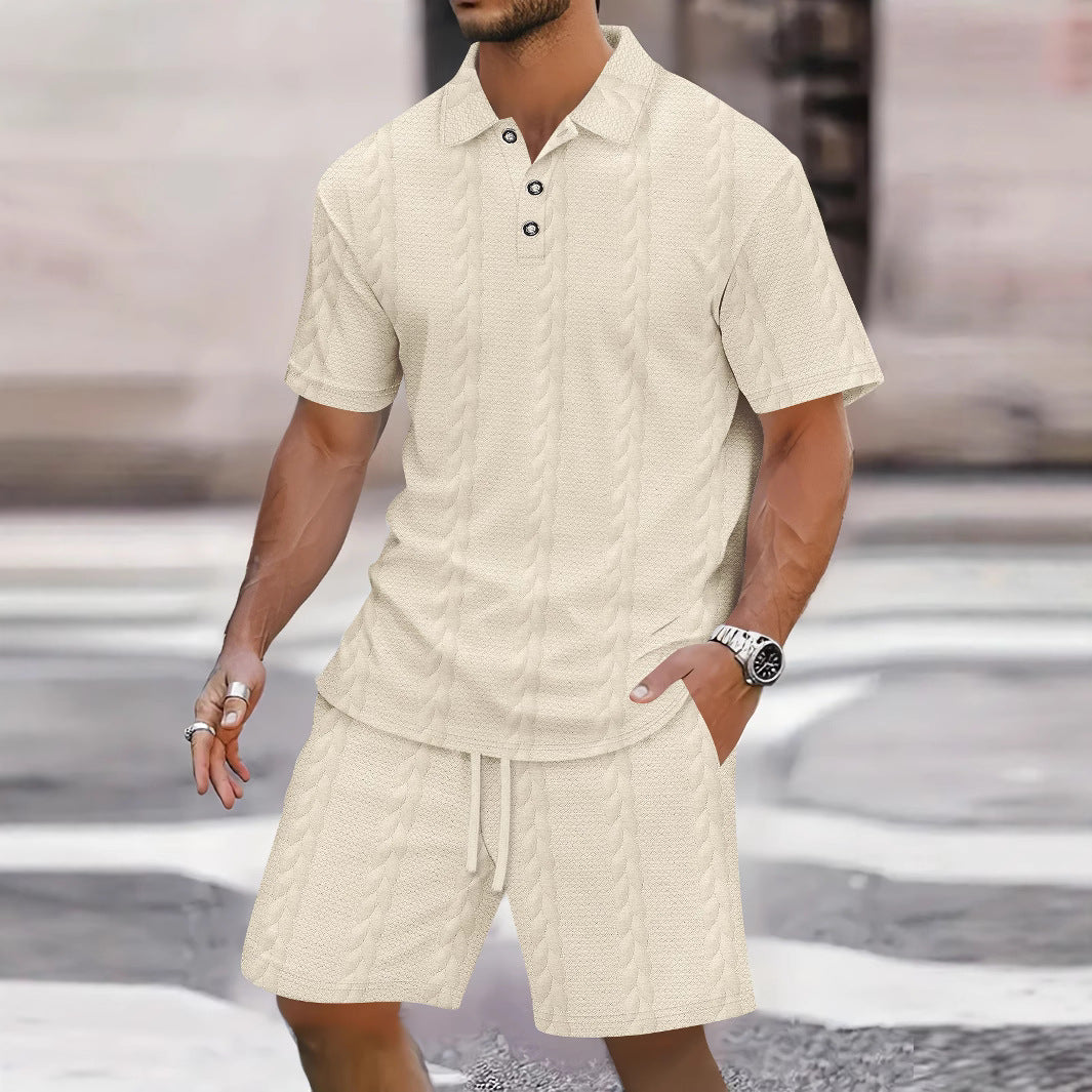 Herren Freizeit-Set Poloshirt mit Struktur und Shorts Sommer