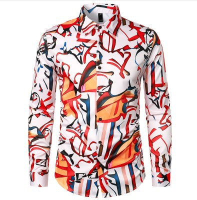 Herren Langarmhemd Modern Grafik Druck Trendy
