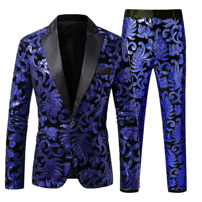 Herren Anzugset Pailletten mit Blumenmuster Elegant Schwarz