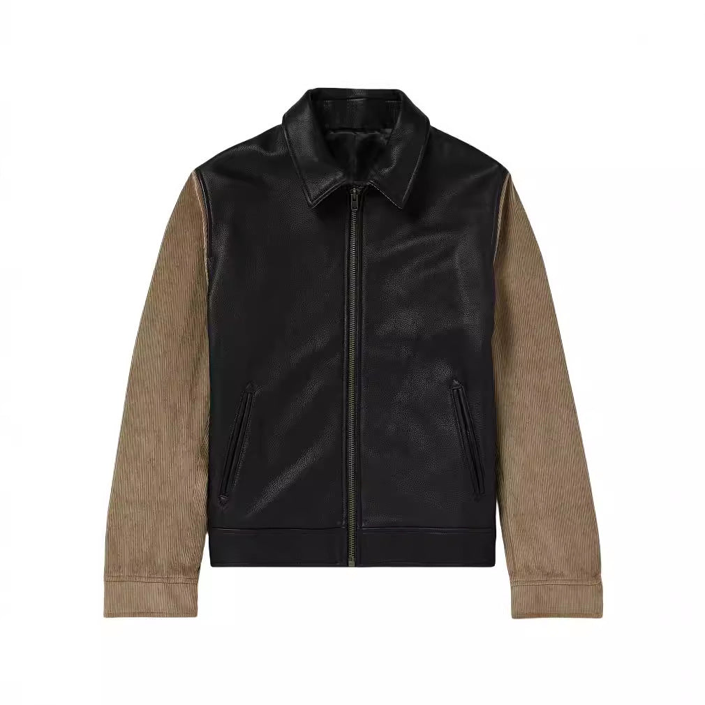 Lederjacke Herren Modern mit Reißverschlusstaschen Schwarz