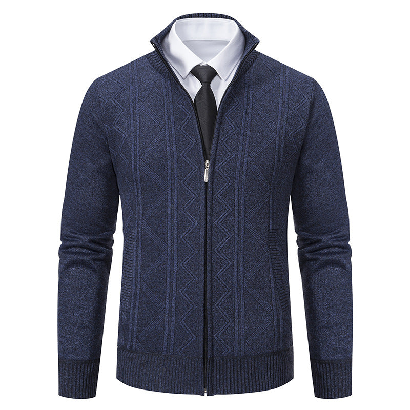 Herren Strickjacke Modern Zopfmuster Stehkragen - BerlinGlamour