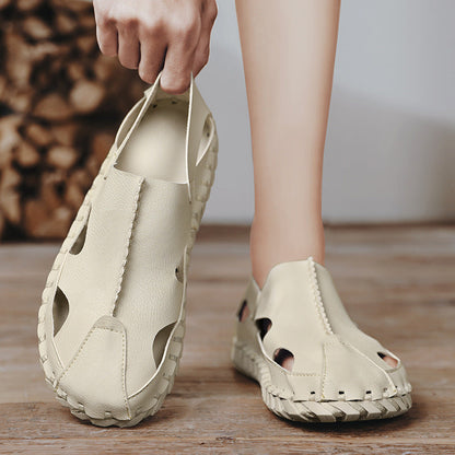 Damen Sandalen Leder Bequem Atmungsaktiv Sommer