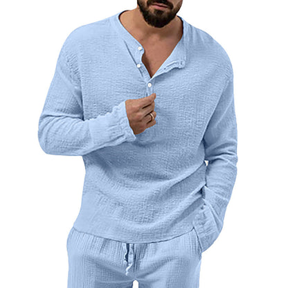 Herren Langarmshirt Waffel-Design Knopfleiste Modern