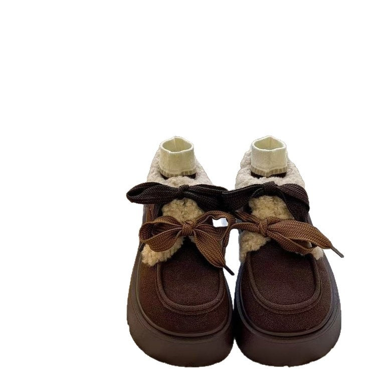 Damen Mokassins Flauschig Warm mit Riemendesign