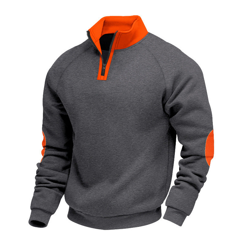 Herren Sweatshirt Mit Reißverschluss Kontrast Ärmel Schwarz