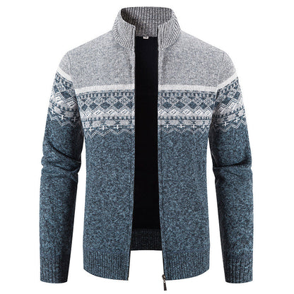 Herren Strickjacke Norwegermuster Stehkragen Modern