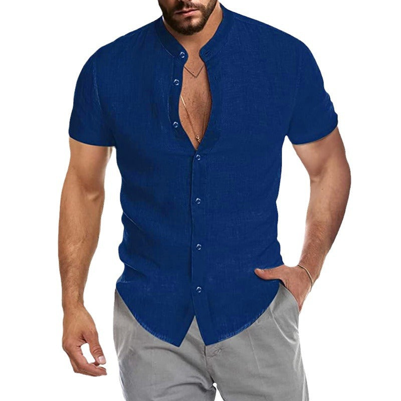 Herren Hemd Kurzarm Elegant Stehkragen Berlin Style