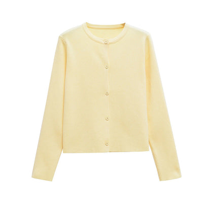 Damen Strickjacke Elegant Rundhals Knöpfe Modern