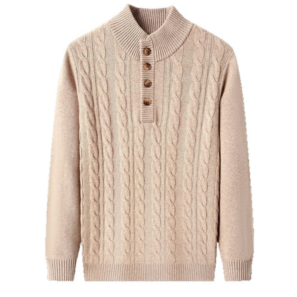 Herren Strickpullover Stehkragen Knopfleiste Elegent Modern