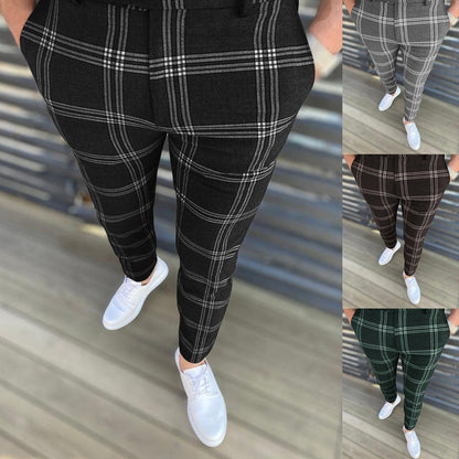 Herren Karottenhose Strukturiertes Karo Muster Elegante Hose - BerlinGlamour