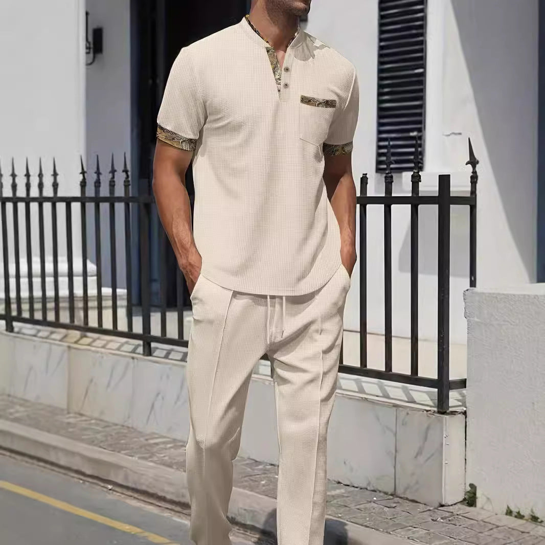 Herren Outfit-Set Modisch mit Struktur-Oberteil und Lederhose - BerlinGlamour