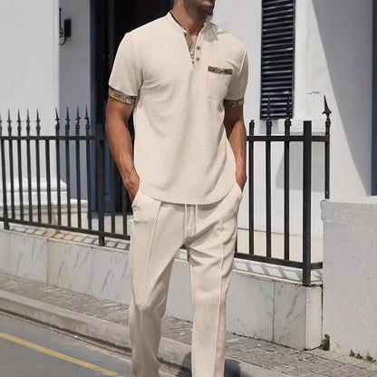 Herren Outfit-Set Modisch mit Struktur-Oberteil und Lederhose - BerlinGlamour