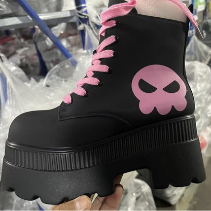 Damen Stiefel Combat Boots Totenkopf Design Schwarz - BerlinGlamour