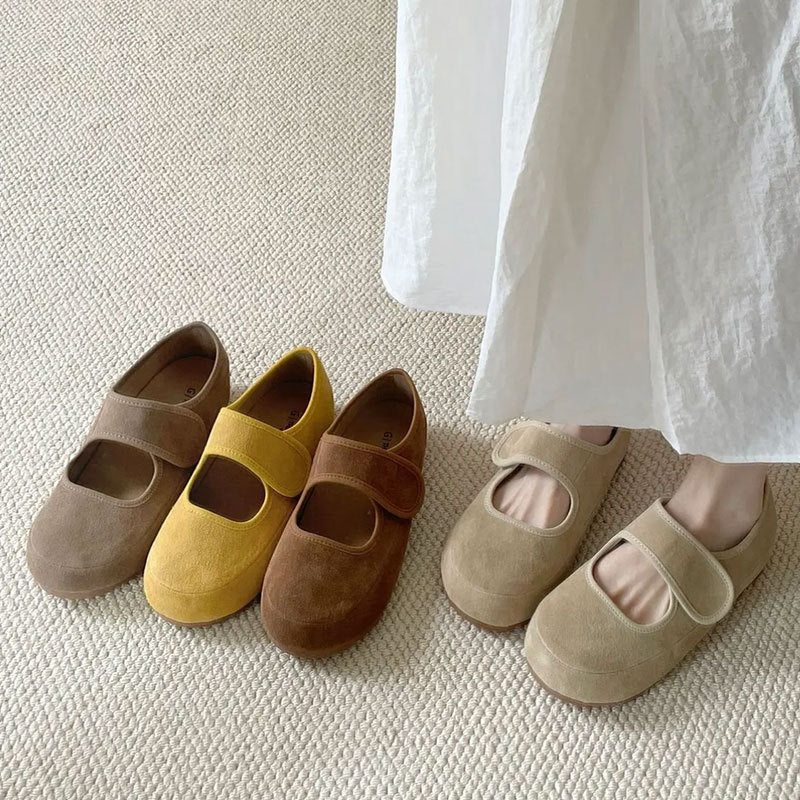 Damen Veloursleder Schuhe Mary Jane Bequem Klettverschluss
