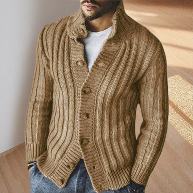 Herren Strickjacke Bequem Rippenmuster Stehkragen Modern