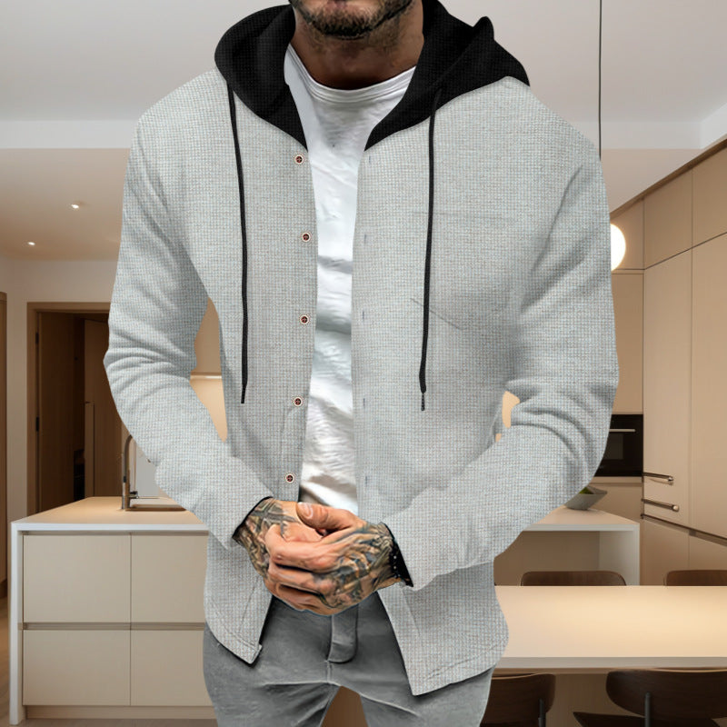 Herren Jacke Freizeit Kapuze Knopfleiste Modisch Casual
