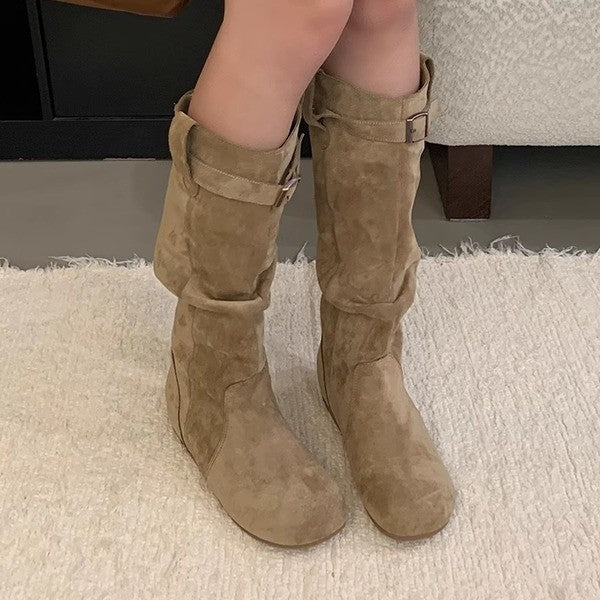 Damen Stiefel Langschaft Elegant Schnalle Schwarz