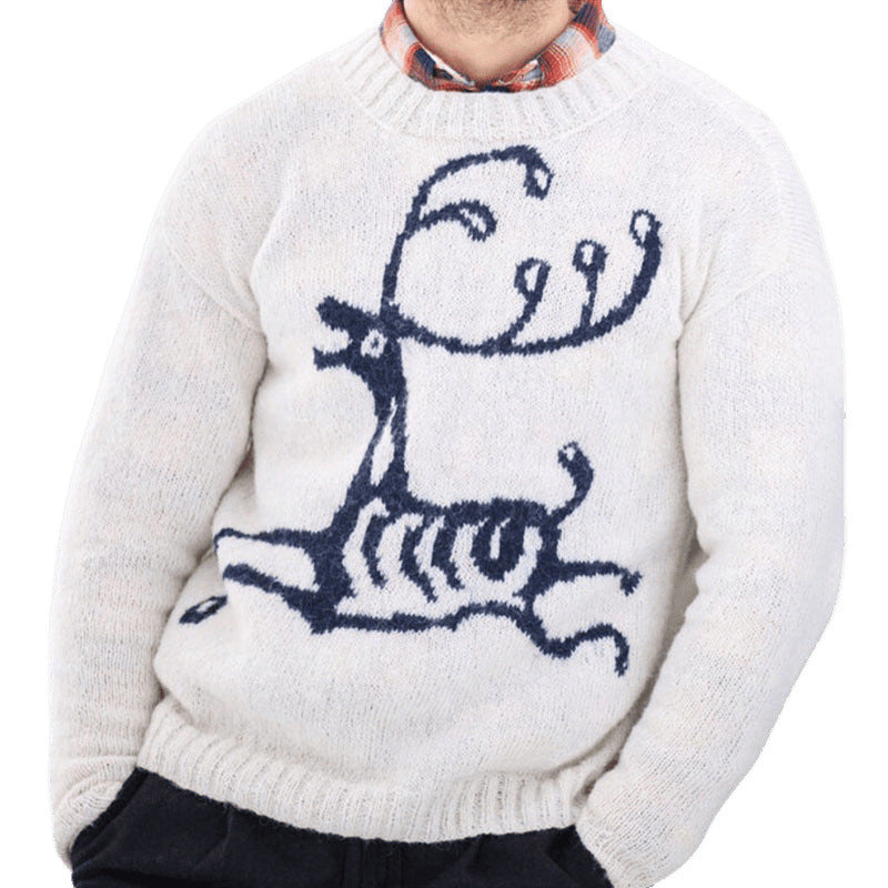 Herren Pullover Weihnachten Rentier Motiv Wollmischung