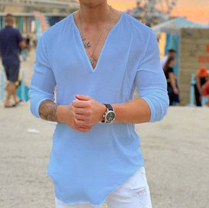 Herren Langarmshirt V-Ausschnitt Leicht Modern