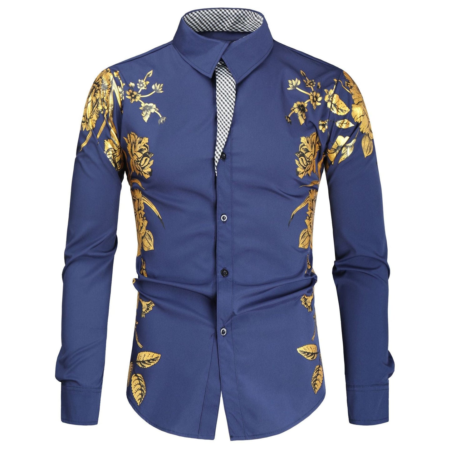 Herren Langarmhemd Blumenmuster Eleganter Kragen Modern