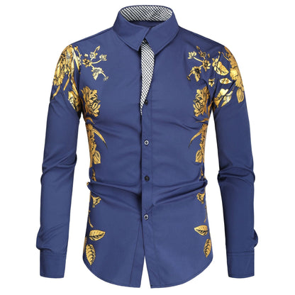 Herren Langarmhemd Blumenmuster Eleganter Kragen Modern