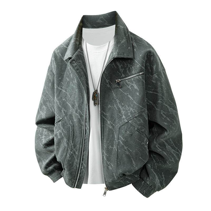 Herren Cordjacke Modern mit Reißverschluss Grün Braun