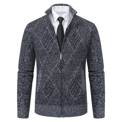 Herren Strickjacke Modern mit Hochkragen Zopfmuster