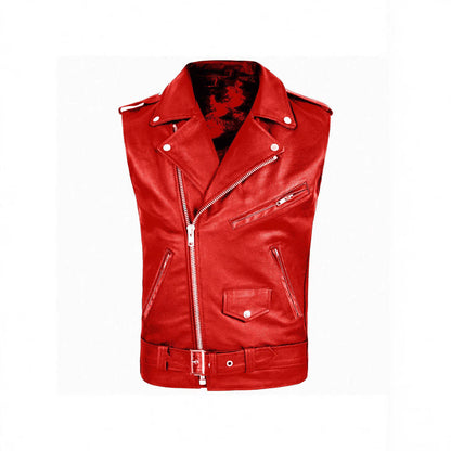 Leder Bikerjacke Herren Ärmellos Stylish Ledermantel