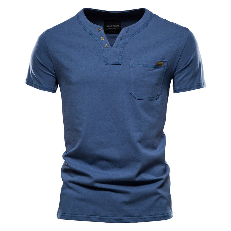Herren Kurzarm-Shirts Modern mit Brusttasche und Henley-Ausschnitt - BerlinGlamour