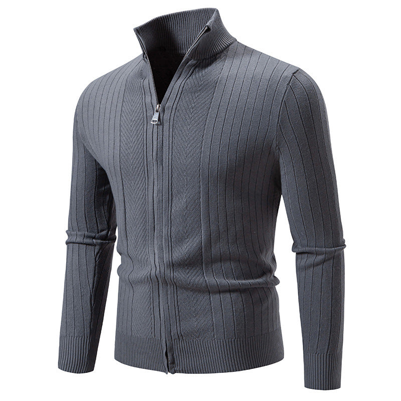 Herren Feinstrick Pullover Stehkragen Reißverschluss Modern