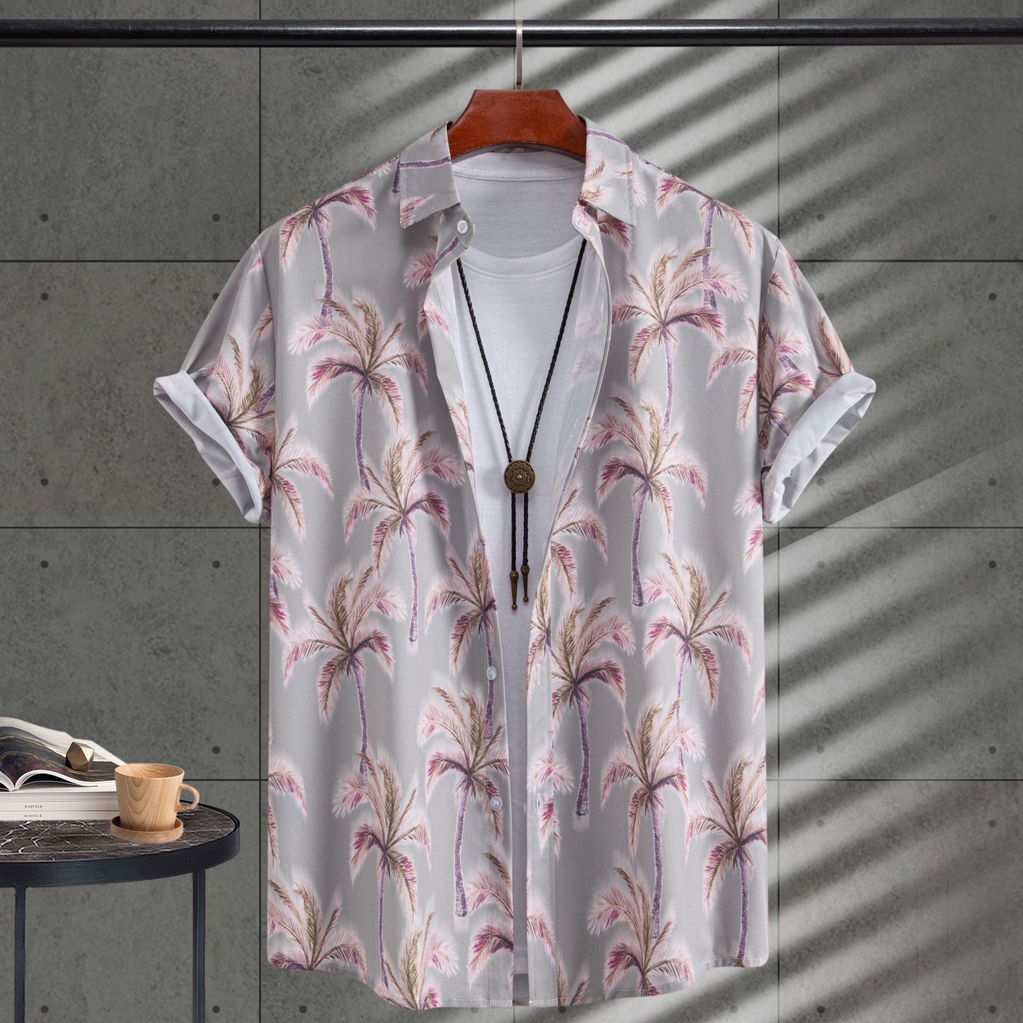 Herren Kurzarmhemd Palmen-Design Sommer Farben - BerlinGlamour